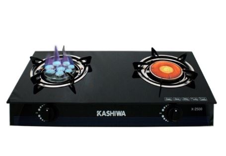 KASHIWA รุ่น X-2500 เตาแก๊สหัวคู่ เตาแก๊ส 2 หัวเตา กระจกดำนิรภัย หัวอินฟาเรด+หัวเทอโบ
